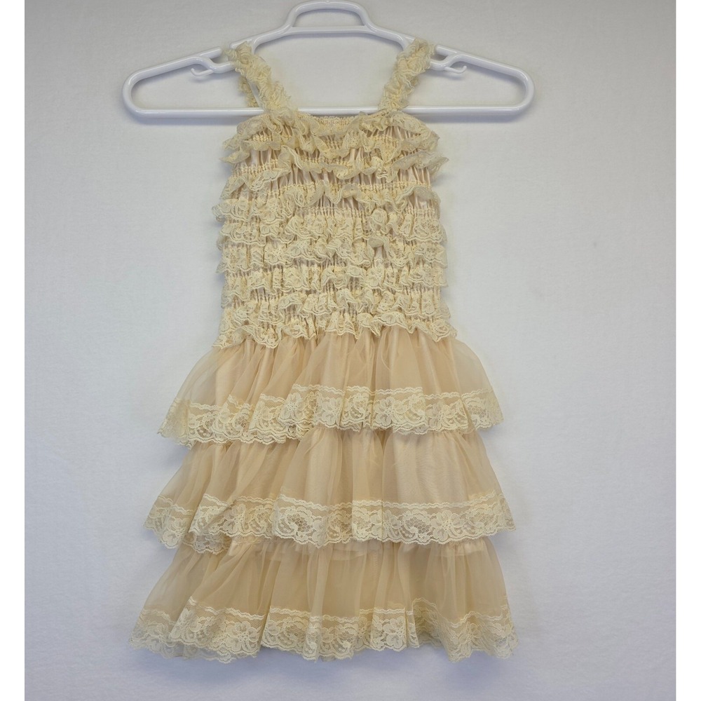 Botique Rustic Boho Girls Dress 4T/5T Cottagecore Edwardian Flower Girl Lace